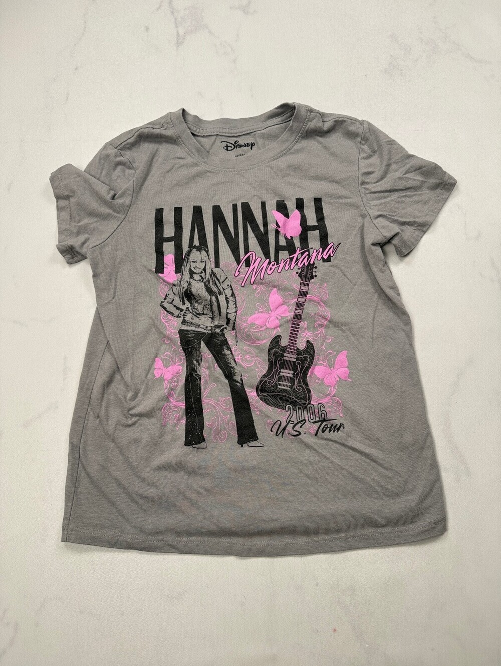Disney Hannah Montana Graphic Tee Dove Gray 2000s Printed - Womens XS